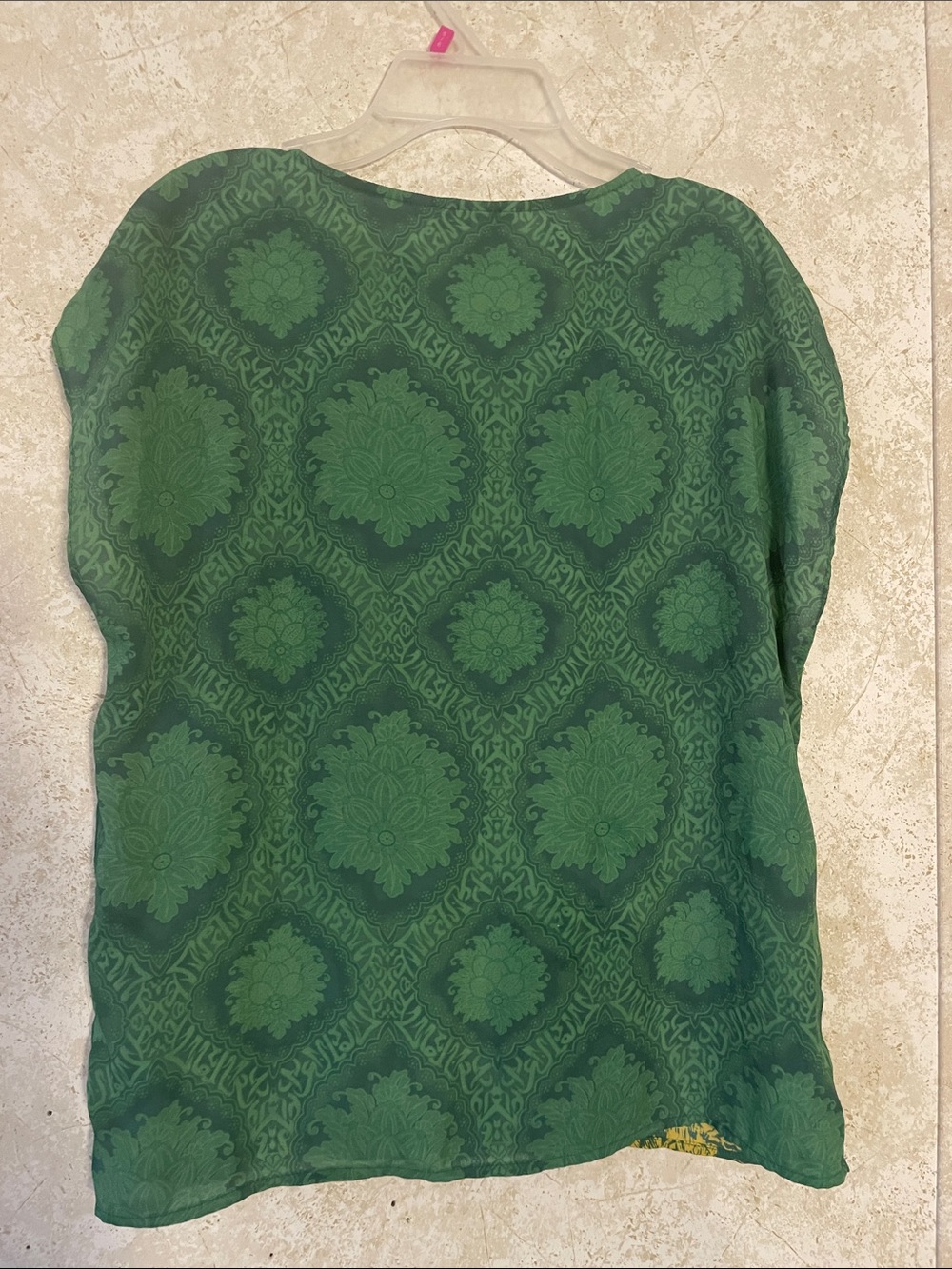 CAbi Green Yellow Floral-Print Scoop Neck Polyester Short Sleeve blouse - Picture 6 of 6